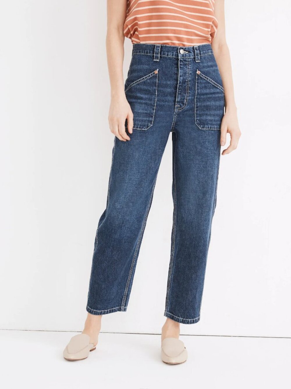 Madewell Rivet & Thread high rise straight leg barrel relaxed ankle crop jeans